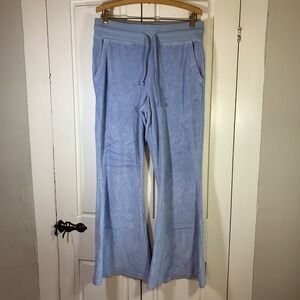 Aerie Womens Medium Velour Flare Leg Drawstring Waist‎ Lounge Pants Blue